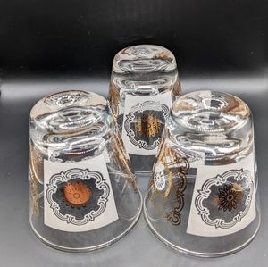 MCM White and Gold Shot or Sherry Glasses Sunburst Design, Set of 3